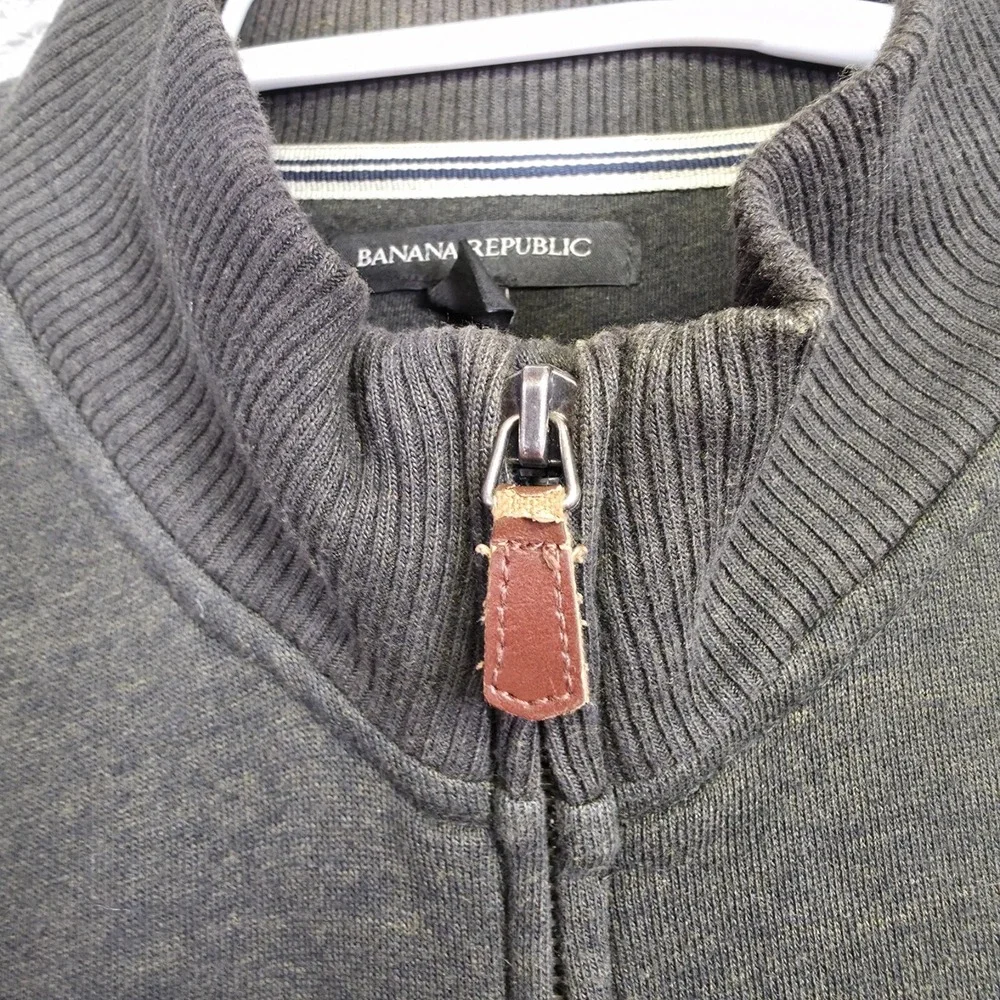 Banana Republic Cardigan Mens 2XL Green Full Zip Elbow Patch Utility Bomber Moto